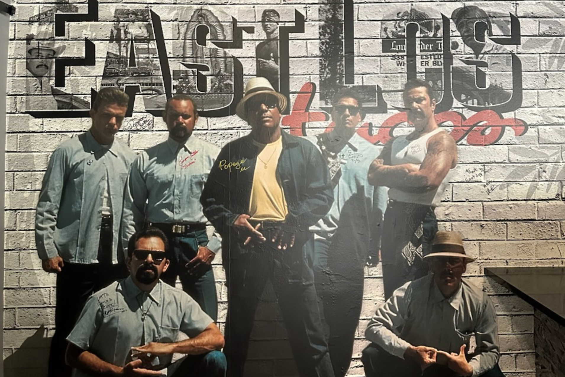 This painting of the Blood In Blood Out cast (as photographed in the movie) can be found at East Los Tacos restaurant, owned by BIBO super fans. (Photo courtesy of Erika Armenda.)